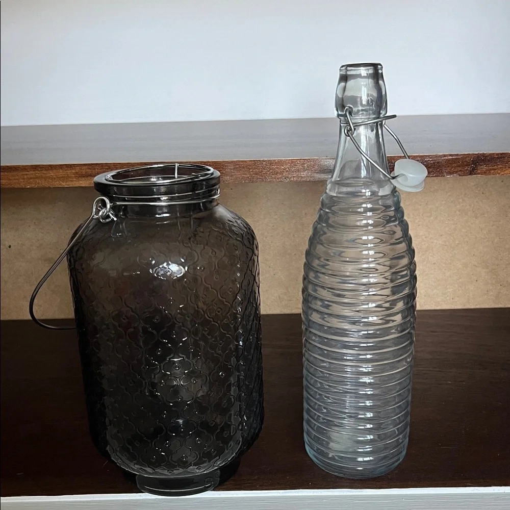Elegant Glass Tea Light Jar and Bottle Set - Grey and Clear - Picture 1 of 1